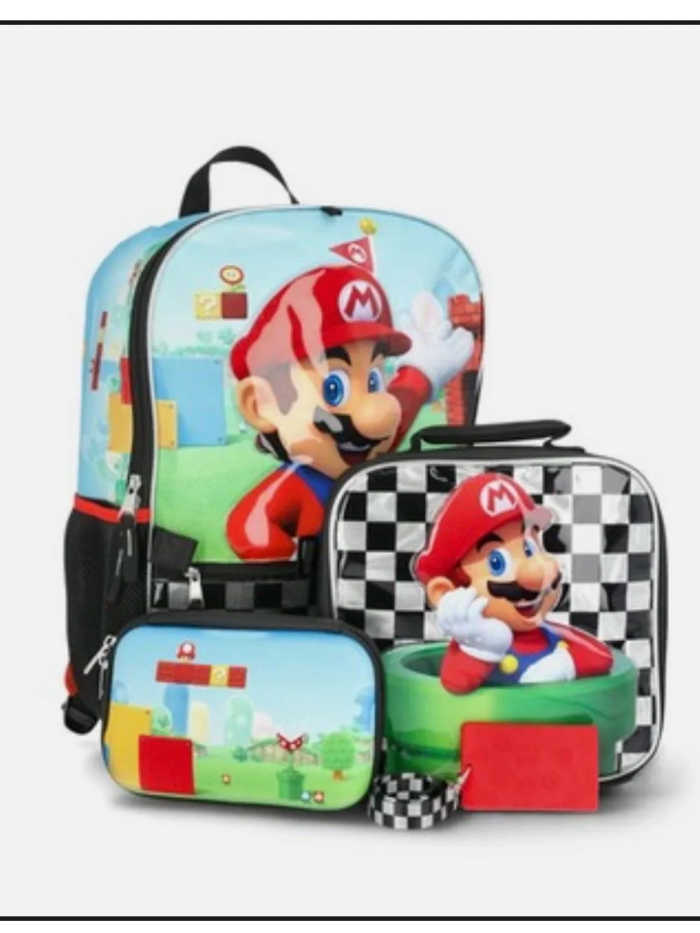 Super Mario Bros 4 Piece Backpack Set 17” Mario School Bag NWT